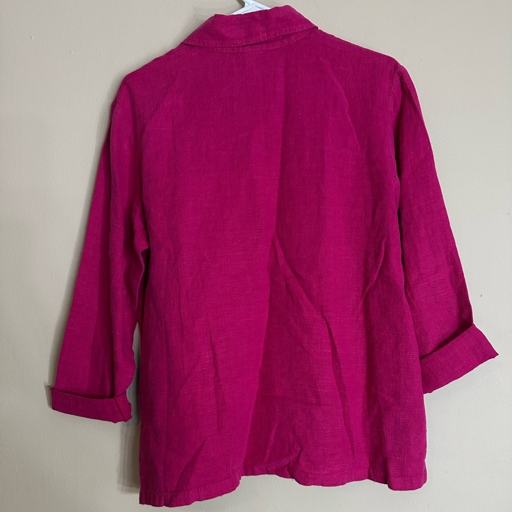 vintage DONNA Pink Button-Up Shirt with Floral Embroidery small 100% linen - Picture 4 of 6